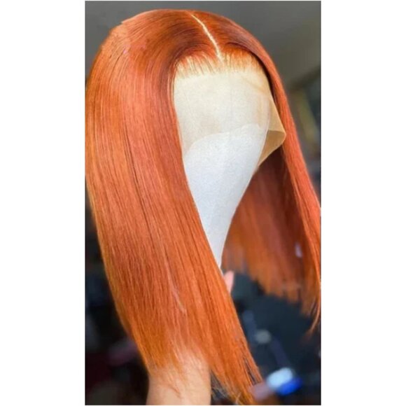 Short Bob Straight Human Hair Wigs Orange